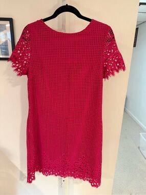 Jude Connally Hot Pink Crochet Shift Dress